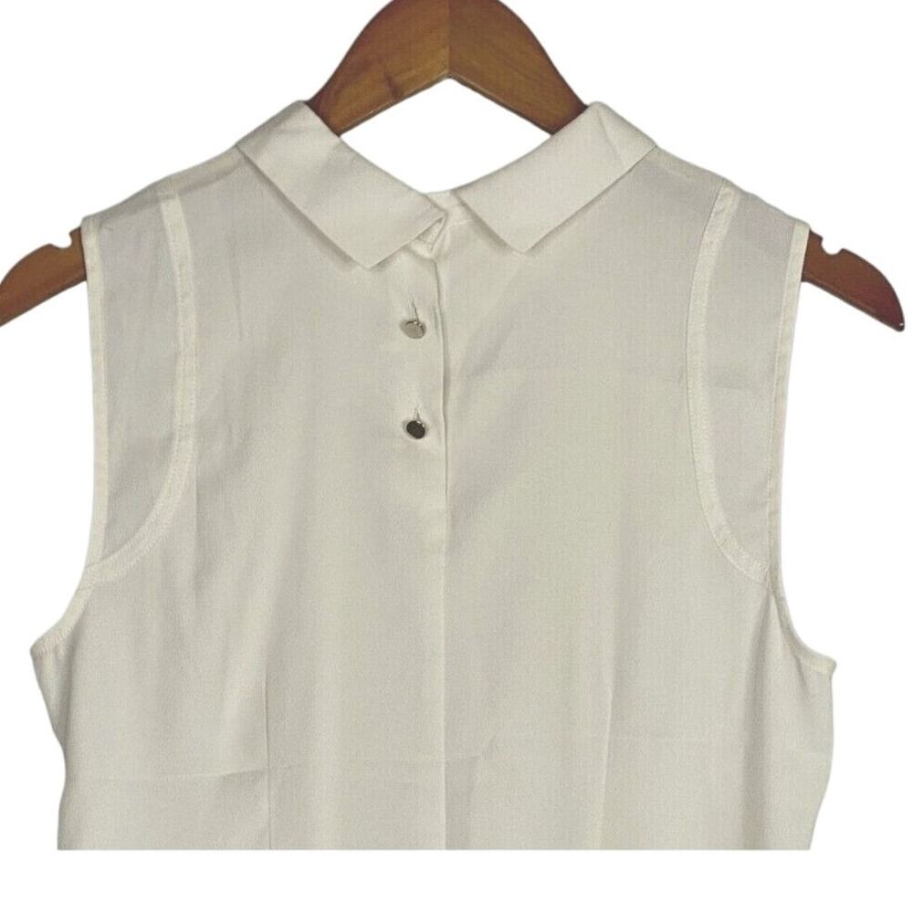 Ann Taylor Collar Button Sleeveless Blouse Slit Hem Back Buttons S Ivory Cream - Picture 5 of 16